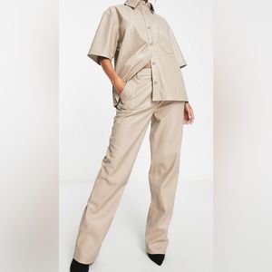 ASOS DESIGN faux leather matte finish straight leg pants, size 8, Taupe, NWOT